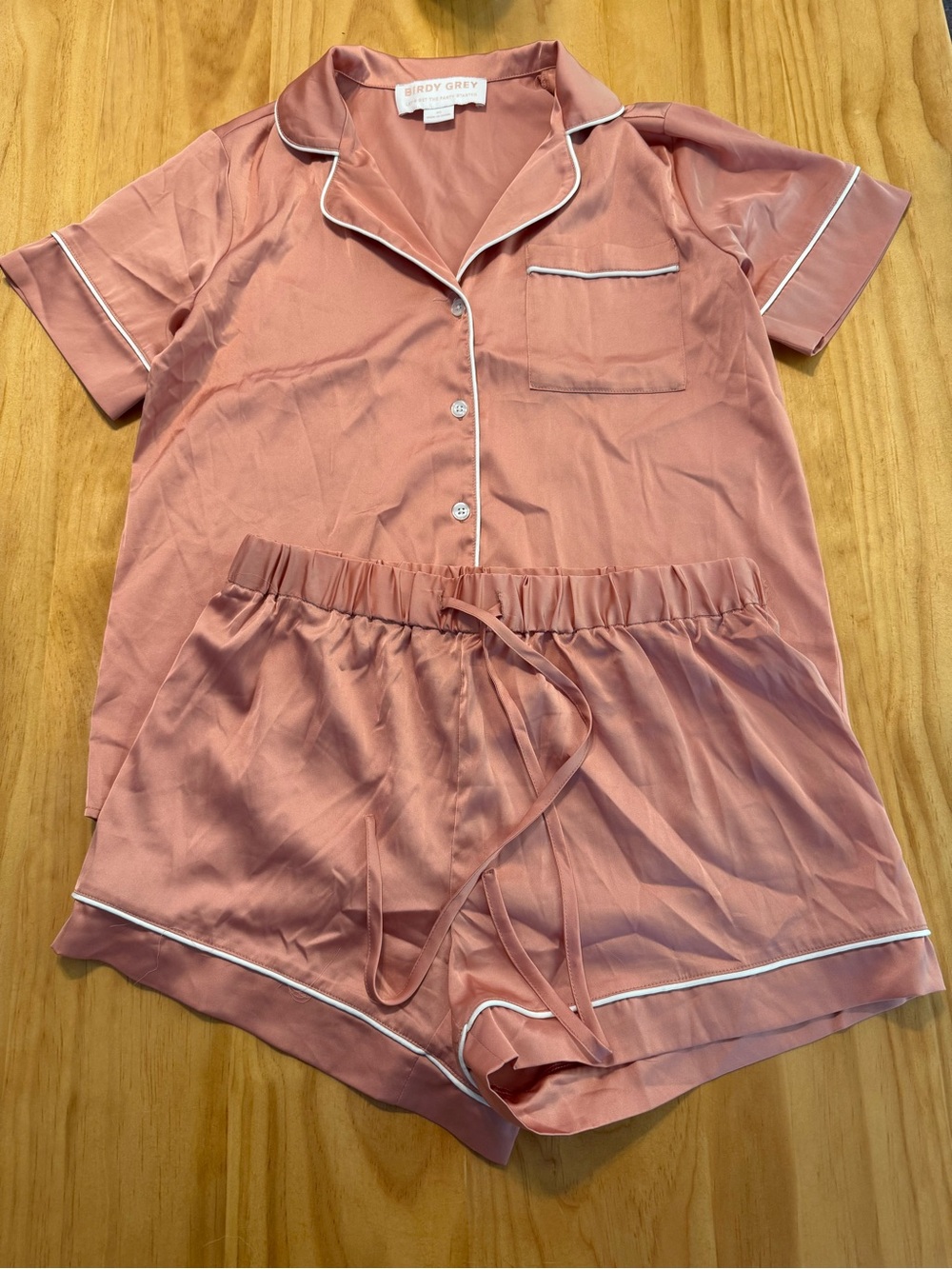 Birdy Grey Women's Rose Pink Short Pajama Set with White Trim